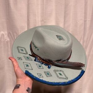 Flat Brim Burned Western Hat